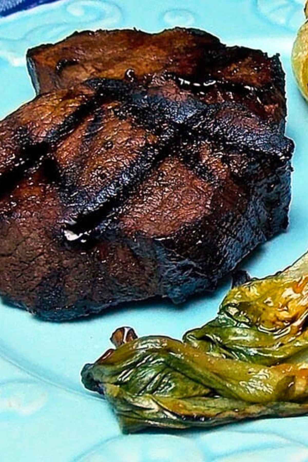 Upclose image of grilled steakd.