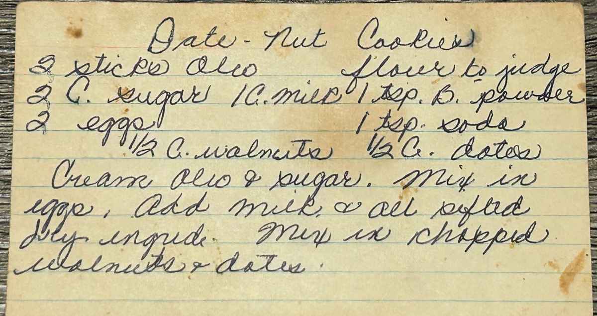 Nanny's handwritten recipe card that is well over 60 years old.